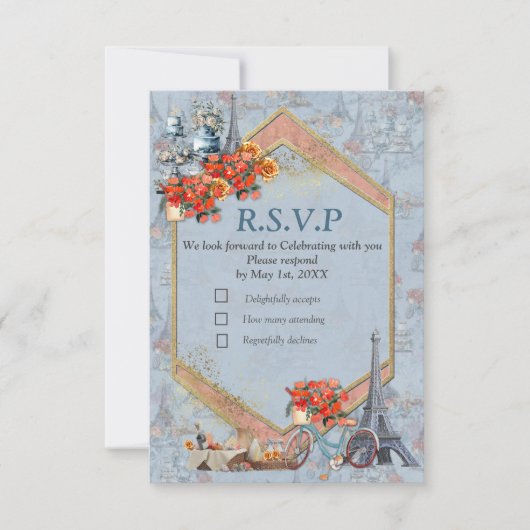 ブルーフランスのに住む国を受け入淡い色のれる 出欠カード (正面)