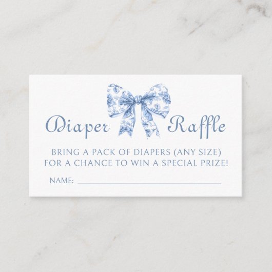 ブルーフランスのトイルバウ赤ちゃんシャワーおむつラッフル エンクロージャーカード (正面)
