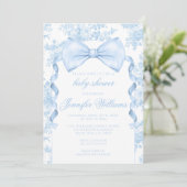 ブルーフランスのトイルボウタイリボン男の赤ちゃんシャワー 招待状 (スタンド正面)