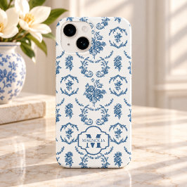 ブルーフランスのトワル・ド・ジュイ柄 花の名前モノグラム Case-Mate iPhone 14ケース
