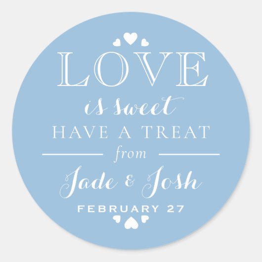 ブルーフランスのハートラブイズスウィート結婚式の引き出物 ラウンドシール (正面)
