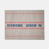 ブルーフランスのビエンベリーオーレヴォワール&レッドストライプの ドアマット (正面)