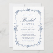 ブルーフランスのビクトリアンフローラクラスブライダルシャワー 招待状 (正面)