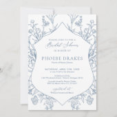 ブルーフランスのビクトリアンフローラクレストブライダルシャワー 招待状 (正面)