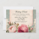 ブルーフランスのピンクローズフローラエレガントな結婚式 招待状 (正面)