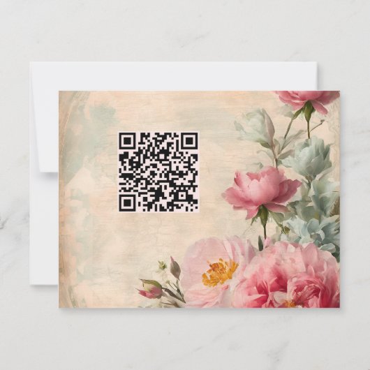 ブルーフランスのピンクローズフローラエレガントな結婚式 招待状 (裏面)