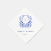 ブルーフランスのフローラクレストリースモノグラム結婚ズ スタンダードカクテルナプキン (角)