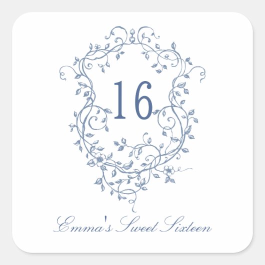 ブルーフランスのフローラクレスト甘い16誕生日パーティー スクエアシール (正面)