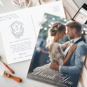 ブルーフランスのフローラクレスト結婚の写真ありがとう ポストカード