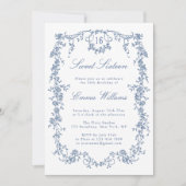 ブルーフランスのフローラフレーム甘い16誕生日パーティー 招待状 (正面)