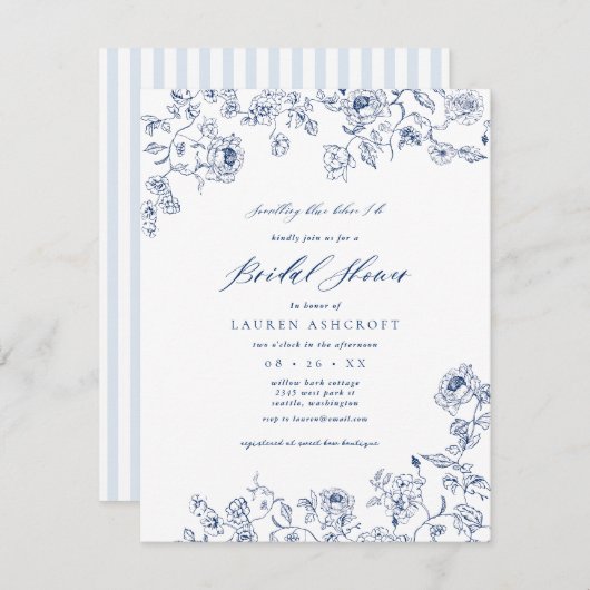 ブルーフランスのフローラブライダルシャワーパーティの招待状 招待状 (正面/裏面)