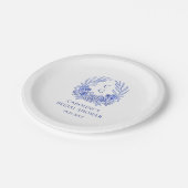 ブルーフランスのフローラモノグラムリースブライダルシャワー ペーパープレート (アングル)