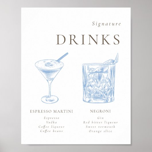 ブルーフランスのフローララインアートシグネチャードリンク ポスター (正面)