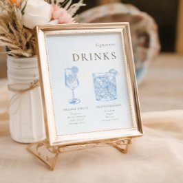 ブルーフランスのフローララインアートシグネチャードリンク ポスター