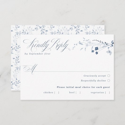 ブルーフランスのフローラ食事の選択RSVPカード 出欠カード (正面/裏面)