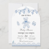 ブルーフランスのベア男の赤ちゃんシャワー招待状 招待状 (正面)