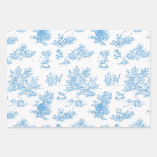 ブルーフランスのホワイトトイレデジュイベアーベイビーシャワー ラッピングペーパーシート (正面3)