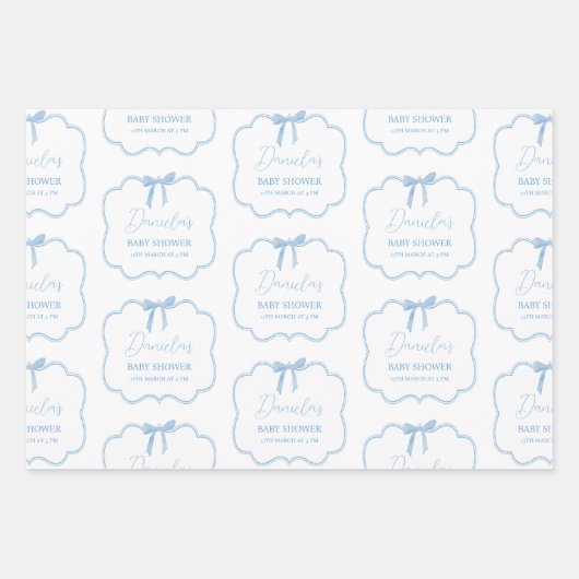 ブルーフランスのホワイトトイレデジュイベアーベイビーシャワー ラッピングペーパーシート (正面2)