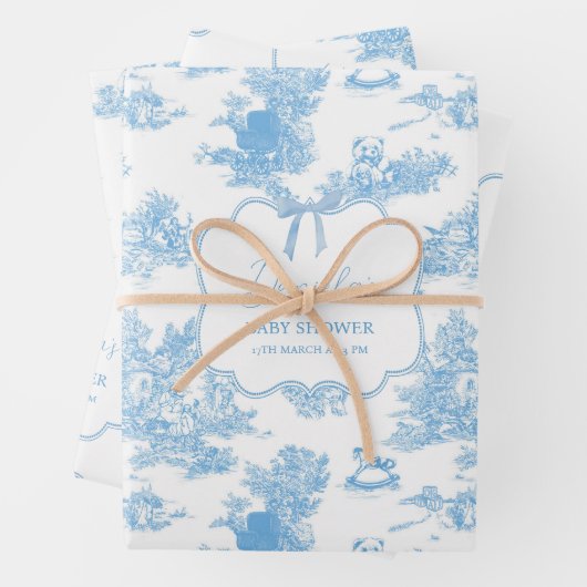 ブルーフランスのホワイトトイレデジュイベアーベイビーシャワー ラッピングペーパーシート (インサイチュ)