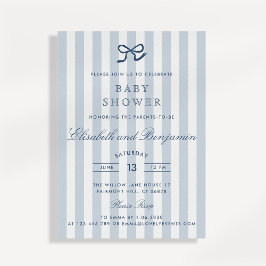 ブルーフランスのボウとストライプ招待状ベビーシャワー 招待状