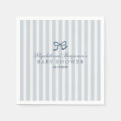 ブルーフランスのボウ&ストライプベビーシャワー スタンダードカクテルナプキン (正面)