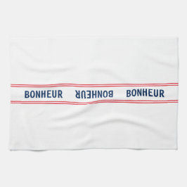 ブルーフランスのボヌール&レッドキッストライプのチン キッチンタオル