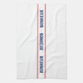 ブルーフランスのボヌール&レッドキッストライプのチン キッチンタオル (縦)