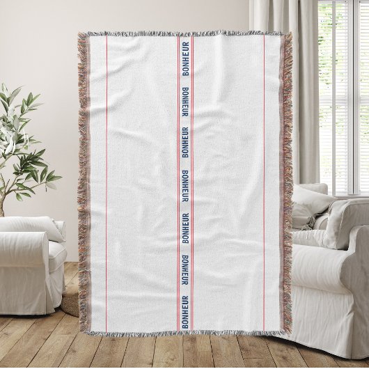 ブルーフランスのボヌール&レッドストライプの スローブランケット