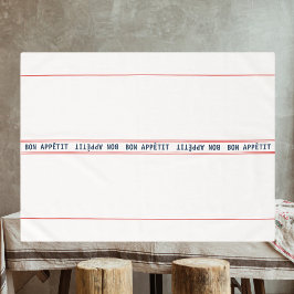 ブルーフランスのボンアペティ&レッドストライプの テーブルクロス