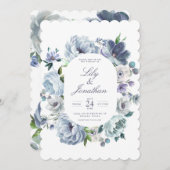 ブルーフランスのロマンチックなフローラ結婚ズ 招待状 (正面/裏面)