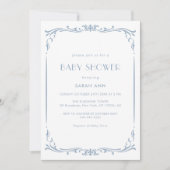 ブルーフランスのヴィンテージクラシックフレームベビーシャワー 招待状 (正面)