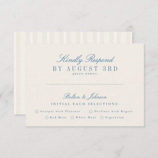 ブルーフランスのヴィンテージクリーストライプム結婚ズ 出欠カード (正面/裏面)