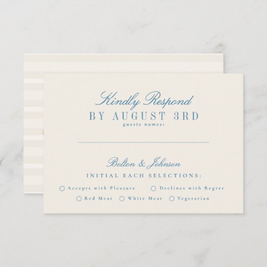 ブルーフランスのヴィンテージモノグラムフローラブーケ 出欠カード (正面/裏面)