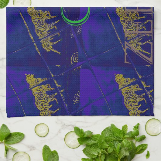 ブルーフランスの「ゼブラ行こう」抽象芸術プリント キッチンタオル (折り畳み)