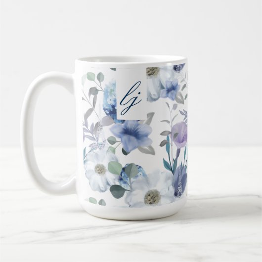 ブルーフランスの&ラベンダーウォーターカラーフローラ結婚ズ コーヒーマグカップ (左)