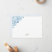 ブルーフランスの（紋章の）フラ・ダ・リストライプイニシャルモノグラム ノートカード (正面/裏面インサイチュ)