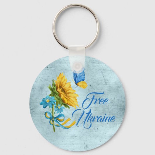 ブルーフリーウクライナサンフラワー&バタフライ キーホルダー (正面)