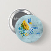 ブルーフリーウクライナサンフラワー&バタフライ 缶バッジ (正面&裏面)