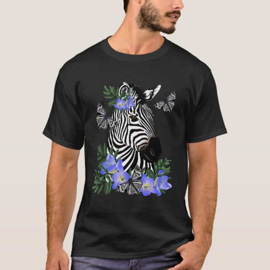 ブルーフリーシア付きゼブラ Tシャツ (正面)
