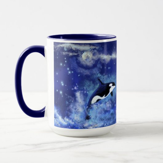 ブルーフルムーンコーヒーマグのキラークジラ マグカップ (左)