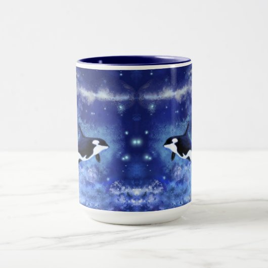 ブルーフルムーンコーヒーマグのキラークジラ マグカップ (中央)