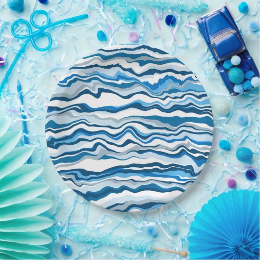 ブルーフルードのアートマーブル絵を描の流れのストリップ ペーパープレート (パーティー)