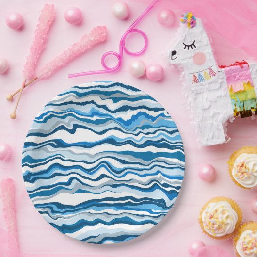 ブルーフルードのアートマーブル絵を描の流れのストリップ ペーパープレート (パーティー)