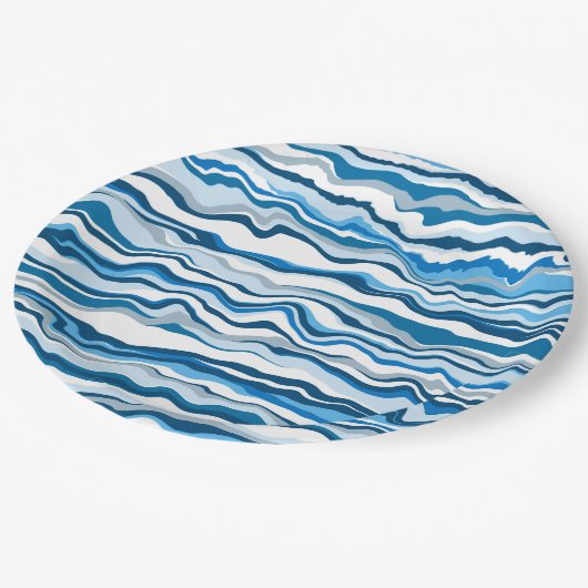 ブルーフルードのアートマーブル絵を描の流れのストリップ ペーパープレート (アングル)