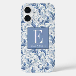 ブルーフレンチカントリーモノグラム入りトワルドジュイ柄 iPhone 16ケース
