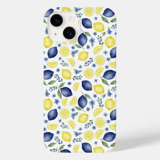 ブルーフレンチカントリー レモンパターン Case-Mate iPhoneケース (裏面)