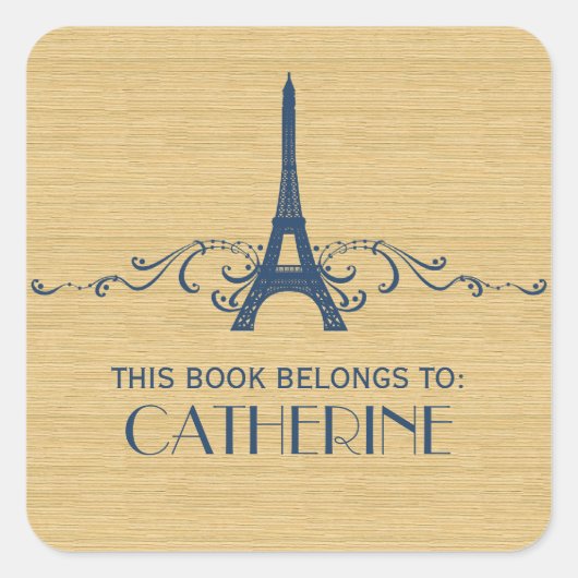 ブルーフレンチフローリッシュブックプレートシール スクエアシール (正面)