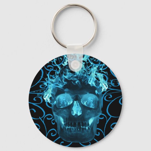 ブルーフレーミングスカルキーチェーン キーホルダー (正面)