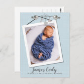 ブルーフレームでハンサム写真誕生のお知らせ ポストカード (正面/裏面)