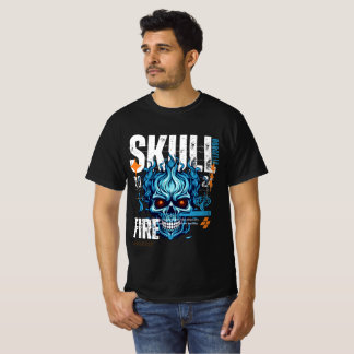 ブルーフレームスカル - エッジストリートウェアTシャツ Tシャツ